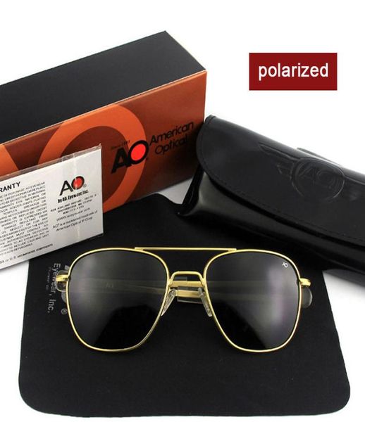 Luxo Moda de alta qualidade Designer de marca Sunglasses Men American Exército Piloto Ao Sol óculos macho lente de vidro polarizado de sol1253921