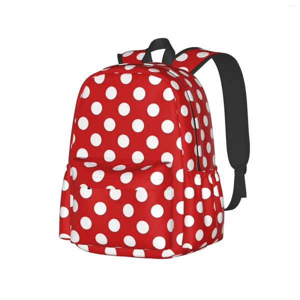 Sırt çantası 17 inç dizüstü bilgisayar kırmızı beyaz polka nokta kızlar çocuklar ve yetişkin ayarlanabilir çanta okulu kitap çantası gündelik gündüz paketi kamp