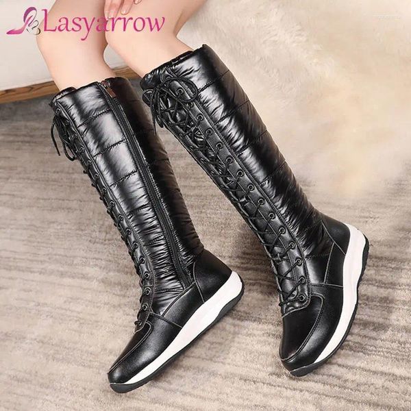 Botas Lasyarrow 2024 Mulheres no inverno A quente plataforma de conforto na neve à prova d'água sapatos de joelho de alta qualidade