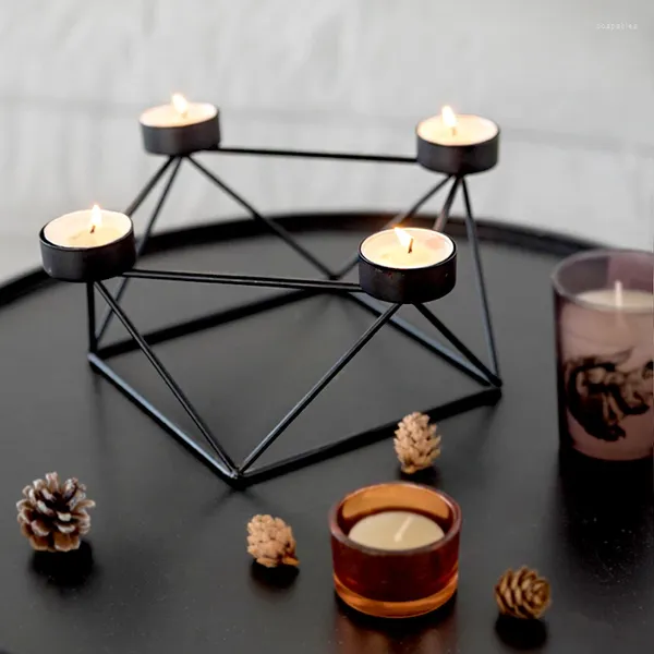 Candele creative moderni moderni in metallo nordico in stile nero geometrico glamour soporte vela house decorazioni ei50ch