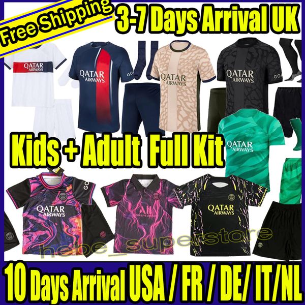 2023 2024 Full Set mit Socken Maillots de Fußball Mbappe Männer Kinder Trikots Kits 22 23 24 Fußballtrikot PSGS Viertes Hakimi -Hemd -Uniform Maillot Fuß Hommes Wijnaldum