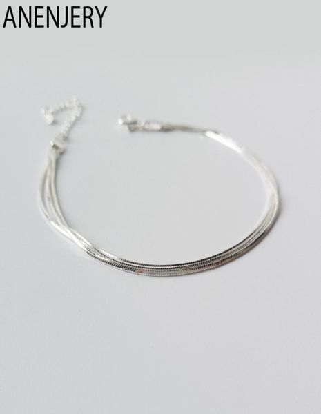Anenjery Einfache 925 Sterling Silber Knochenkette Kette Armband für Frauen Mädchen Geschenk S-B3482240224