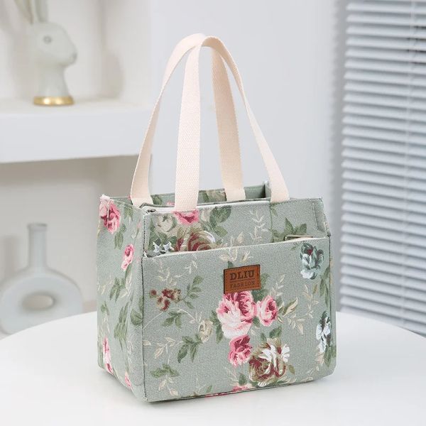 Taschen tragbares Blumendruck Lunchtasche Thermal Isolierte Lunchbox Tasche Kühler funktionaler Handtasche Student Bento Beutel Lebensmittelspeicherbeutel