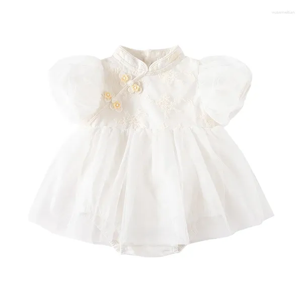 Kız elbise puflu kollu kız bebek cheongsam elbise yaz çiçekleri Çin tarzı örgü bebek giyim