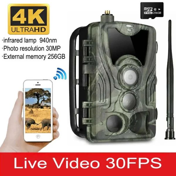 Kameras HC801/HC801PRO 4G Jagd Trail Kamera 4K Video Live Show Night Vision Photo Trap 30MP App Bluetooth Control Wildlife Kameras