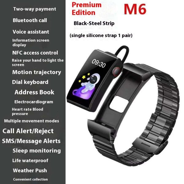 Neue M6 Smart Watch Bluetooth Two in einem separaten Headset NFC Access Control Alipay Dial Bracelet