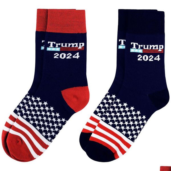 Party bevorzugt Trump 2024 Socken Geschenk Präsident Maga Brief Strümpfe gestreifte Stars US Flag Sport Drop Lieferung Hausgarten Festliche Supp Dhu4e