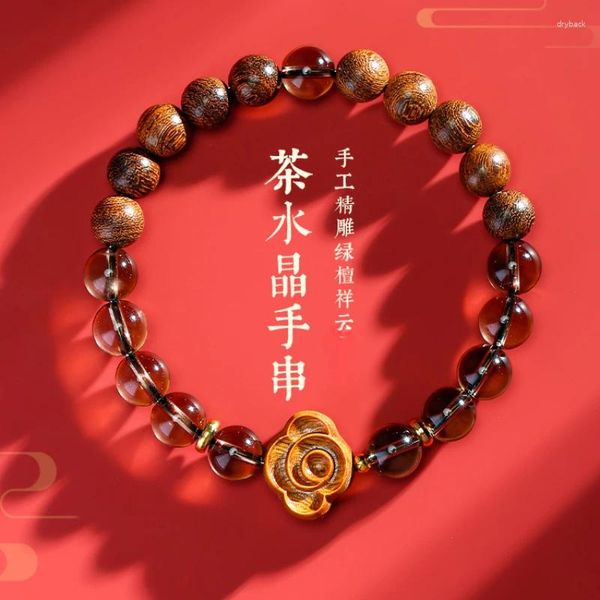 Link braccialetti sandalo in legno di tè in cristallo braccialetto femminile semplice intaglio in legno intattina di buon auspicio maschile per perle cinesi in stile cinese