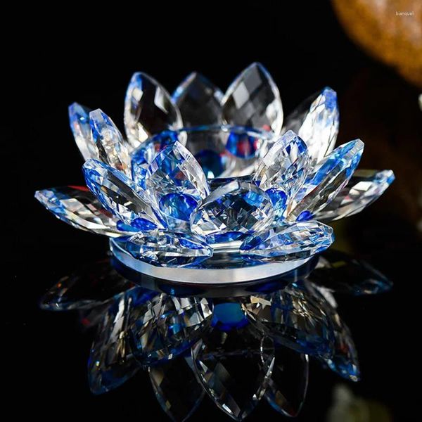 Kerzenhalter 7 Farben Kristall Glasslotus Blume Tee Lichthalter Buddhistische Kerzenstick