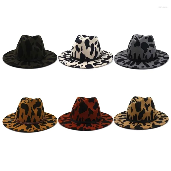 Berets Fashion Cow Print Big Brim Hat Wester