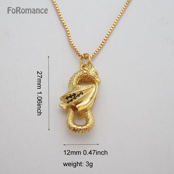 Anhänger Halsketten Gelbgold 45 cm Box Kette 3D Drache mit schwarzen CZ -Steinen auf der Flügelhöhe 27 mm 1,06 Zoll Modeschmuck