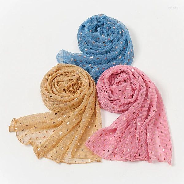 Ethnische Kleidung Glitzer Schimmer Muslim Hijabs Modes Mody Bubble Chiffon Schal hochwertige Schalschals Silber Crinkle Frau Headscarf