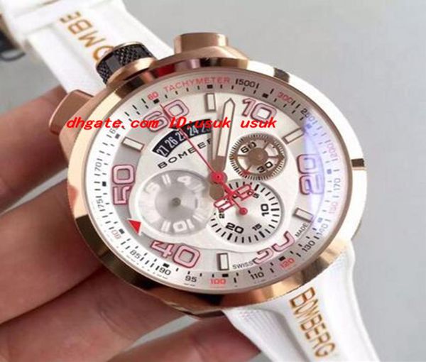 Роскошные часы 2017 Новый аутентичный бомберг болт 68 кварц хроно -белый резиновый браслет PVD Watch 45 -мм мужчинам часов.