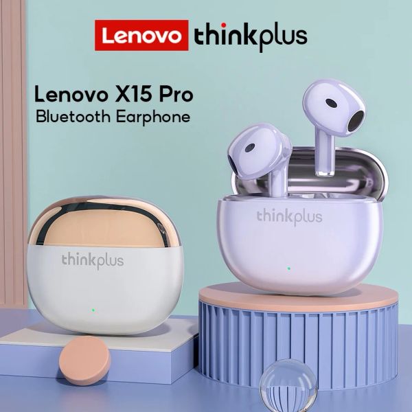 Наушники оригинал Lenovo x15 Pro Беспроводные наушники Bluetooth 5.0 розовые наушники стерео -шумоподавляя бас -сенсорный контроль