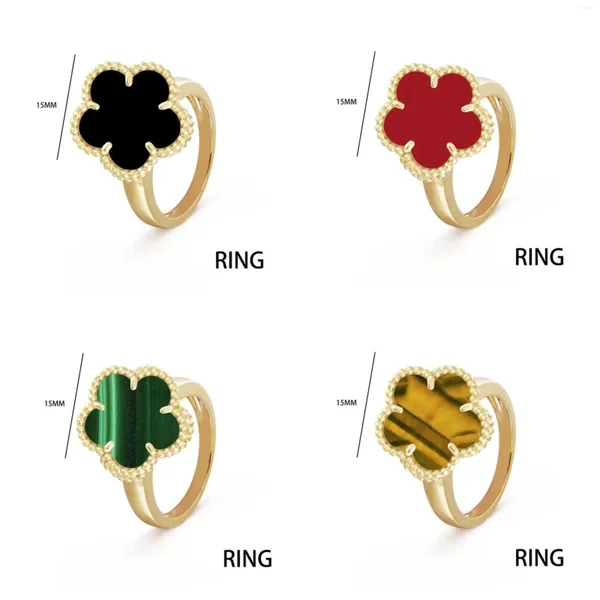 Ringos de cluster S925 Sterling Silver Clover Ring Charme Feminino Feminino Original Anniversary Day's Day Gift