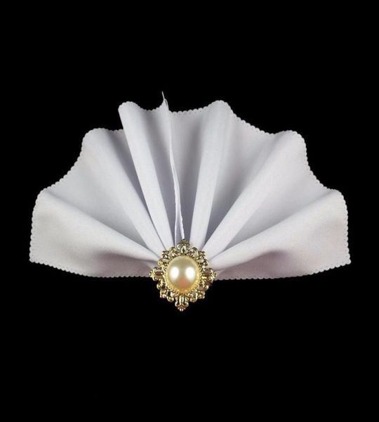 Nidalee Pearl Metal Gold Silver Napkin Rings Flor For Weddings Baldings Banquet Dening Decor de Diamante 12pcs1617214926591