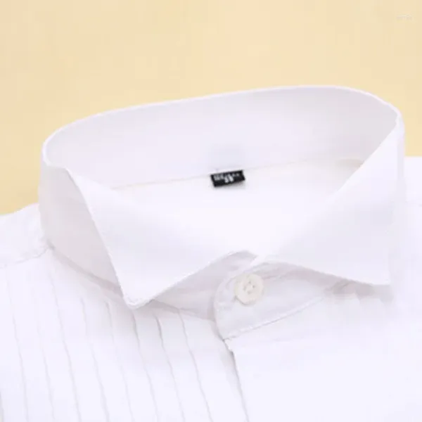 Camisas de vestido masculinas Camisa de smoking de punho francês para homens brancos na lustra de asa preta colarinho de casamento noturno de manga longa