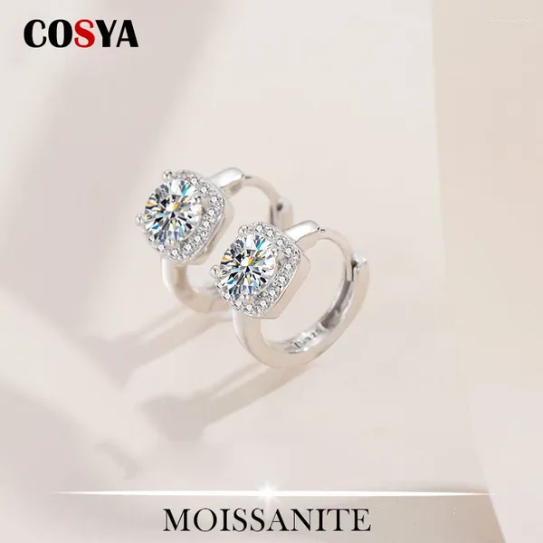 Stud Küpeler Cosya S925 STERLING Gümüş Moissanite Square Hoop Küpe 0.5Ct Kadınlar İçin Düğün Partisi Güzel Takı Hediyesi