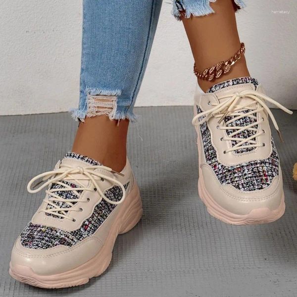 Scarpe casual 2024 Spring Chunky senza slip sport Comfort Lace-up Ladies te tela spic sneakeers zapatosfashion sneaker da donna