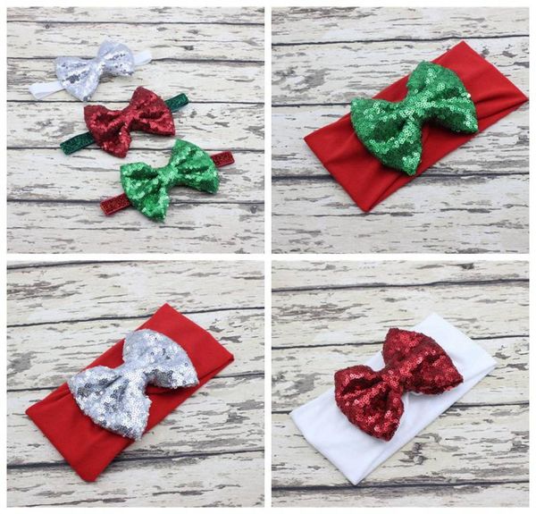 Mädchen Baby Weihnachten Haarzubehör Pailletten Bowknot Head Wrap Headwap Elastic Head Band Turban Hairband Vintage Haarband FD2117514