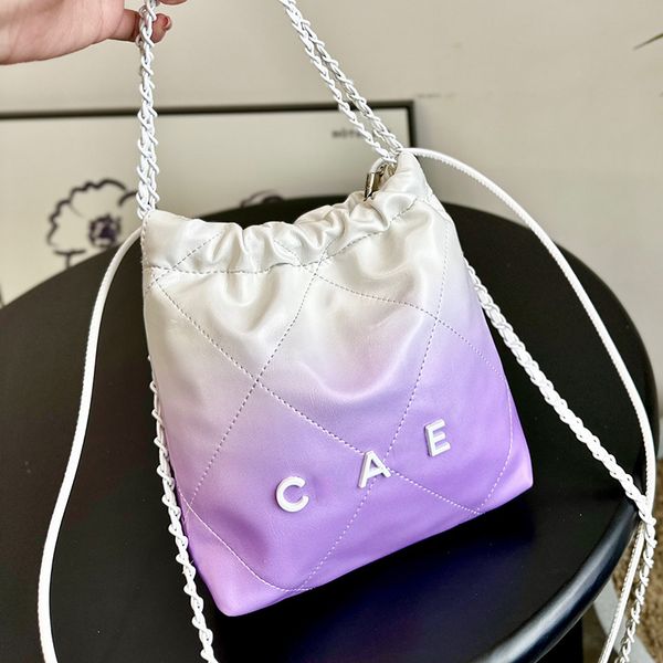 22BAG Mini designer Multi Color Gradient Women Garbage Coin Charm Bag Borse Summer Beach Hardware White Matelasse Borsa per la spesa portatile 19/22 cm