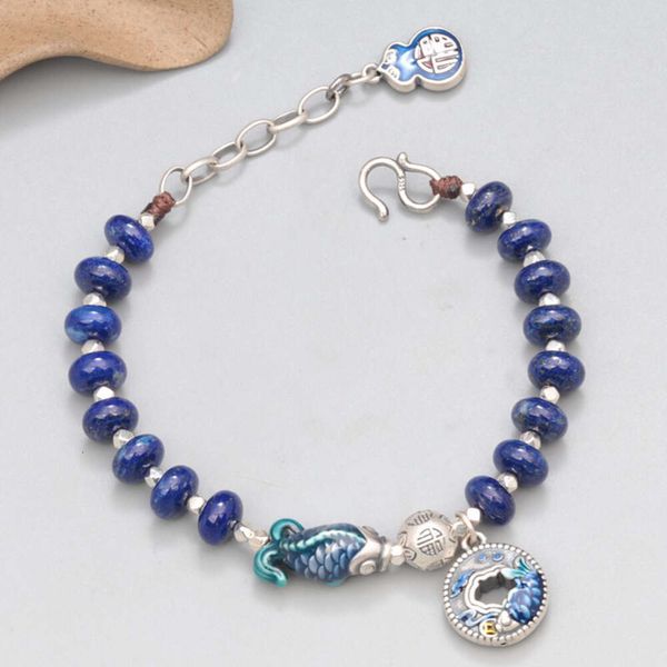 Acessório de geomancia Design puro sier koi, peixe pequeno, pulseira de contas de abacus de pedra de ouro azul, joias de pulseira de estilo étnico feminino