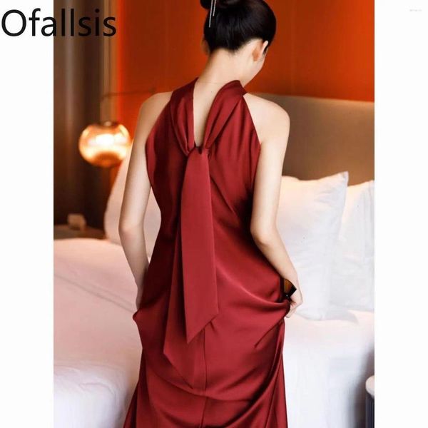 Vestidos de festa de allsis estilo chinês de ponta de noiva de ponta de casamento de noiva 2024 Verão Vintage Red Toast Banquet Long