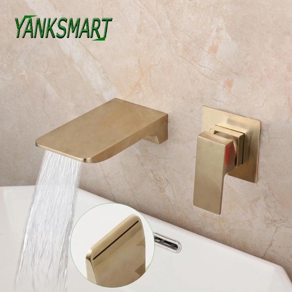 Banyo lavabo musluklar yanksmart nikel altın musluk havzası duvar monte küvet tek sap şelale soğuk mikser su musluk