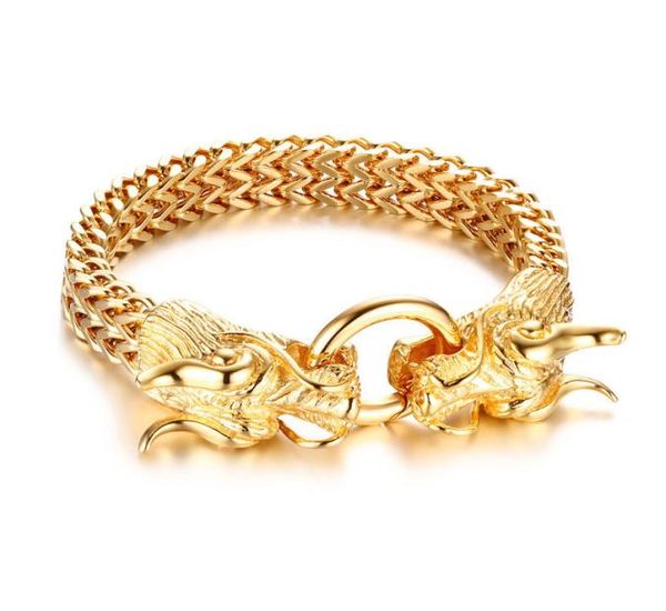 316L Edelstahl Männer Dragon Kopf Gold Armband Persönlichkeit Coole Knochenketten Jungen Hip Hop Rock Bangle Männliche Punk -Klammer Lace7333275