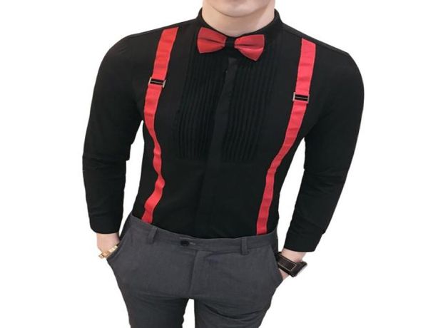 Camisa de trabalho em gravata borboleta 2019 designer de moda machos camisa slim fit preto clube de gubas de festas de festas de festas de teatro