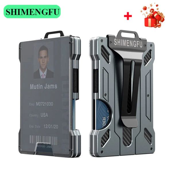 Halter Weihnachtsgeschenke Abzeichenkartenhalter Kohlefaser Brieftet Männer Slim Aluminium Metall Money Clip ID rfid blockieren bar minimalist