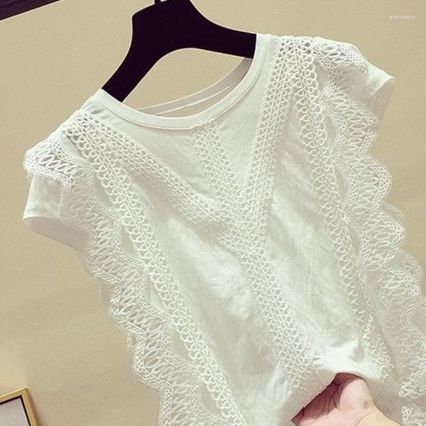 Frauenblusen Modeversion von White Hollow Lace-Kurzärmler-Shirt