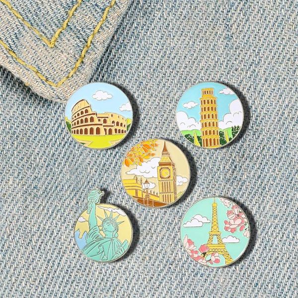 Broschen Statue von Emaille Pins Eiffelturm Big Ben Alloy Broschen Reisen Abzeichen Trendy Lapel Schmuck Geschenke für Kinder Freunde