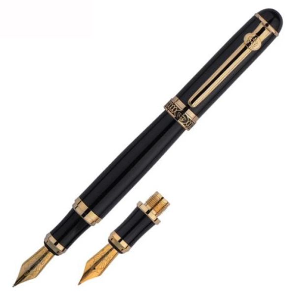 Pens Duke D2 Classic Black / Golden Clipe D2 Pen do NIB médio com 1pc de caligrafia Fude Bent Pengleable Settingtyery