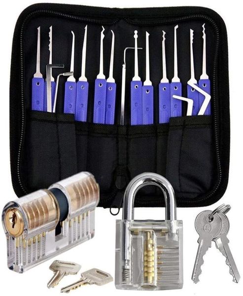 17 Strumenti di raccolta del blocco PCS Set professionale con 2 blocchi di addestramento per esercitazioni trasparenti set di blocco degli strumenti di estrattore per principianti Lock1334954 per principianti Pro Lock1334954