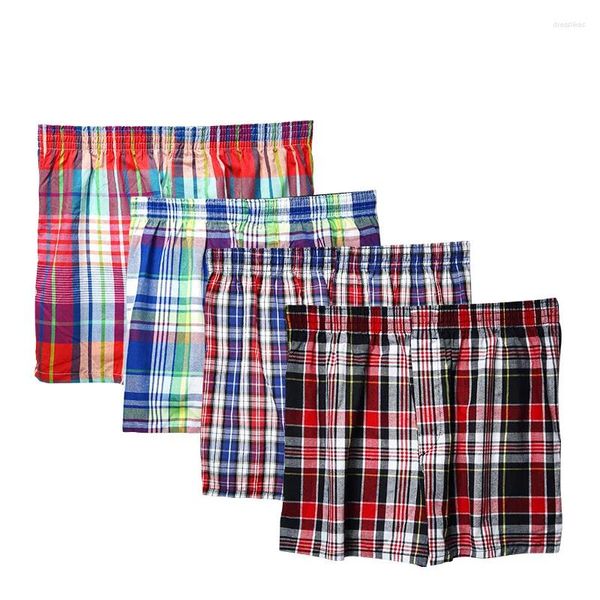 Underpants Herren -Baumwollshorts Strick -Trunks Plaid gewebt mit mittlerer Taille Unterwäsche Plus -Größe Hosen Coton Men Shorty Boxer Homme Long Boxer 7xl