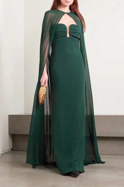 Abiti per feste Elegante serata in chiffon Green con guaina a pieghe per le donne Prom Programma di cerniera per donne