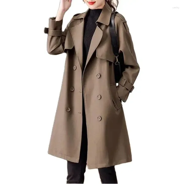 Trench femminile Coro coreano a doppio petto a vento per donne abbigliamento 2024 Spring Autumn Fashion Black Long Coat WV195