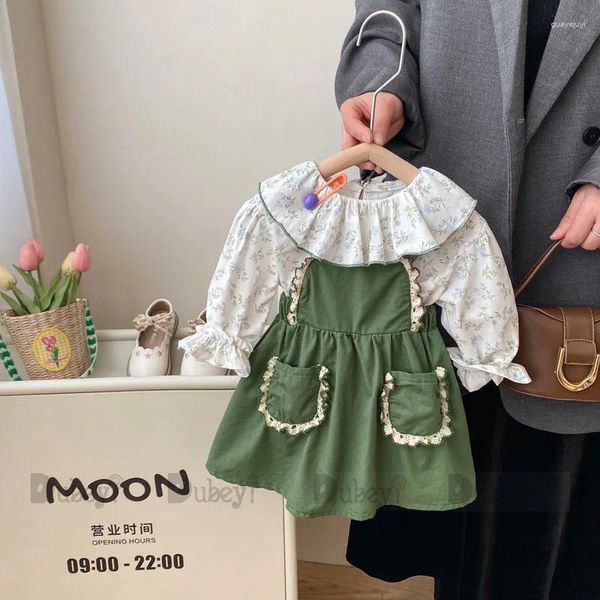 Kleidungssets Kleinkind Baby Girl Green Green Kleid Set für Kinder insgesamt ein Stück und Rüschen Puffärmel Tops Mode -Outfit Frühling