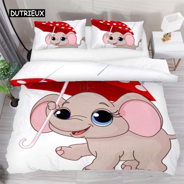 Bedding Sets Kids Cartoon Elephant Duvet Capa Lovely Animal Theme Full For Girls Boys Kawaii Room Decor Microfiber Quilt