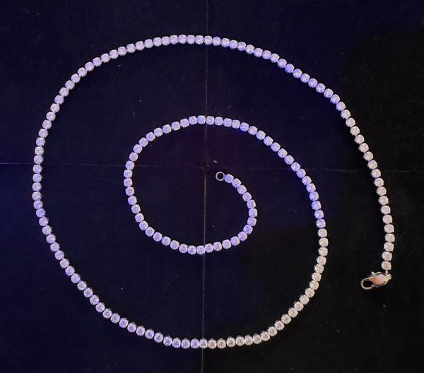 925 Серебряное серебро кубическое циркониея 24 дюйма x3 мм серебряное покрытие теннисного ожерелья из нержавеющей стали.