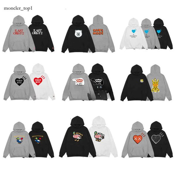 İnsan Yapımı Marka Tasarımcısı 2023 Tasarımcı Erkek Hoodie Pullover Sweatshirtler Gevşek Uzun Kollu Bear Duck Sevimli Hayvan Mektubu Baskı Pamuklu Kapşonlu Büyük Boy S-XL