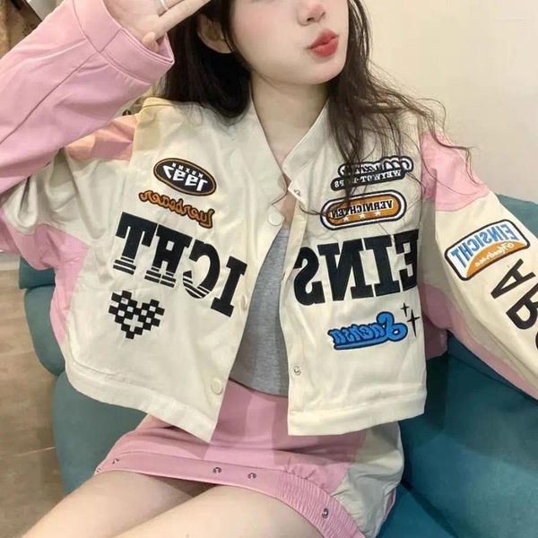 Frauenjacken Kawaii und Cool Coat Harajuku Goth Y2K Jacke Abnehmbares Motorrad Vintage Fashion Racing Baseball für Frauen 2024