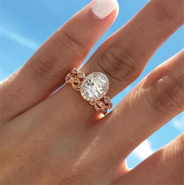 Nova Jóias de moda vintage de chegada 925 STERLING SILVERROSE GOLD ENFERIOR OVAL CUTO BRANCO TOPAZ CZ Diamond Women Wedding Ring S3665134