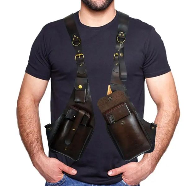 Casos Bolsa de coldre de ombro unissex Saco de celular ao ar livre Antithief Safety PU Couro Saco de carteira para viajar ao ar livre