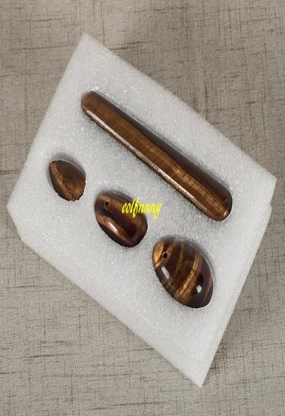 4pcsset Tiger Eye Yoni Ei gebohrter Edelstein Jade Eier Zauberstab für Frauen Kegel Übung Kristallmagie Ben Wa Bälle Massage6243745