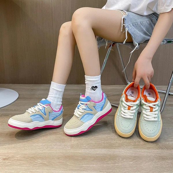 Scarpe casual 2024 Girls Lt.Green Sneakers Soft Shole Women Sports Spesse Sole Lace Up Studri in alto Top Top 35-40