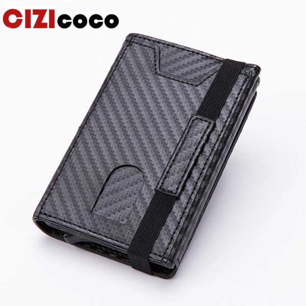 Halter CIZICOOCO NEU Carbonfaser Männer Kreditkarte Halter blockieren RFID Wallet Leder Unisex Sicherheitsinformationen Aluminium Metall Geldbörse