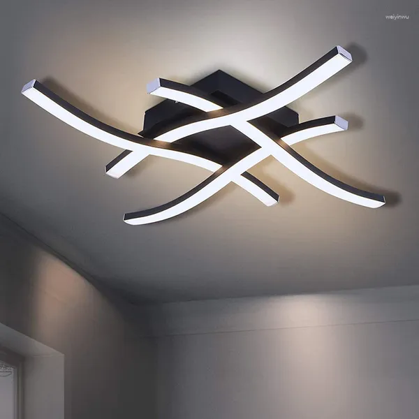 Luzes de teto Black LED LED Wave Light Sala de estar da tira do quarto minimalista luminagem em casa