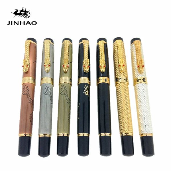 Penne Jinhao Oriental Dragon Fountain Penna con penne a inchiostro in metallo di lusso da 0,5 mm Penne per articoli da regalo di business Forniture gratuite